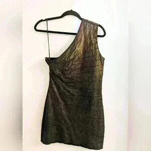 Express Bodycon One Shoulder Metallic Bronze Mini Dress Medium
